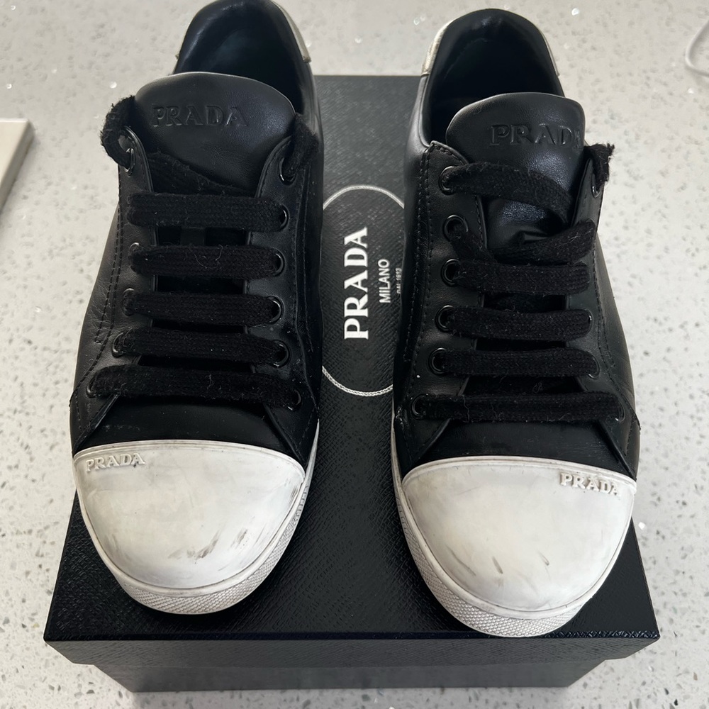 Prada black with white/silver sneaker